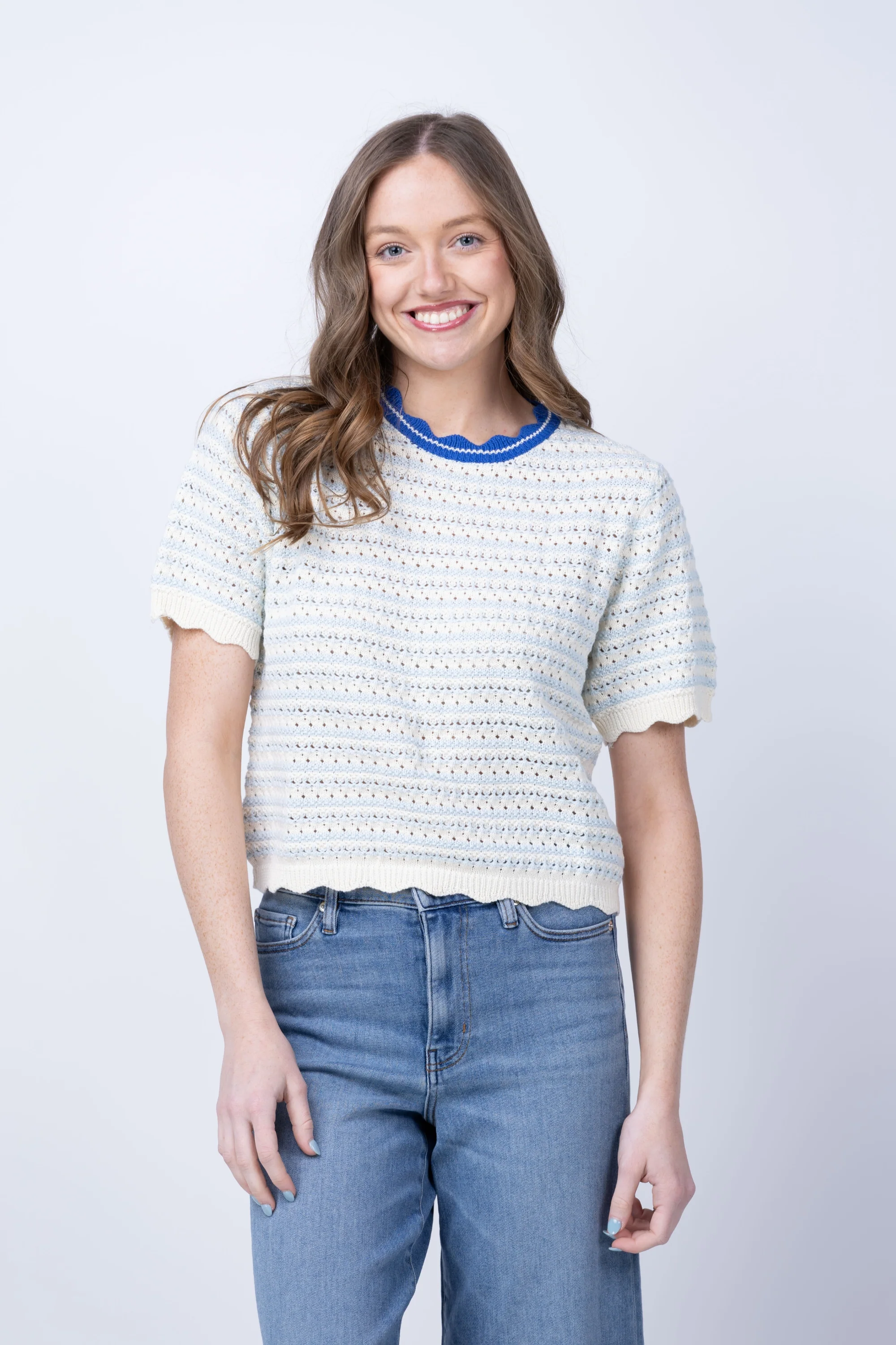 Stylish Trovata Jules Sweater T-Shirt Aqua Stripe in Aqua Stripe Proven