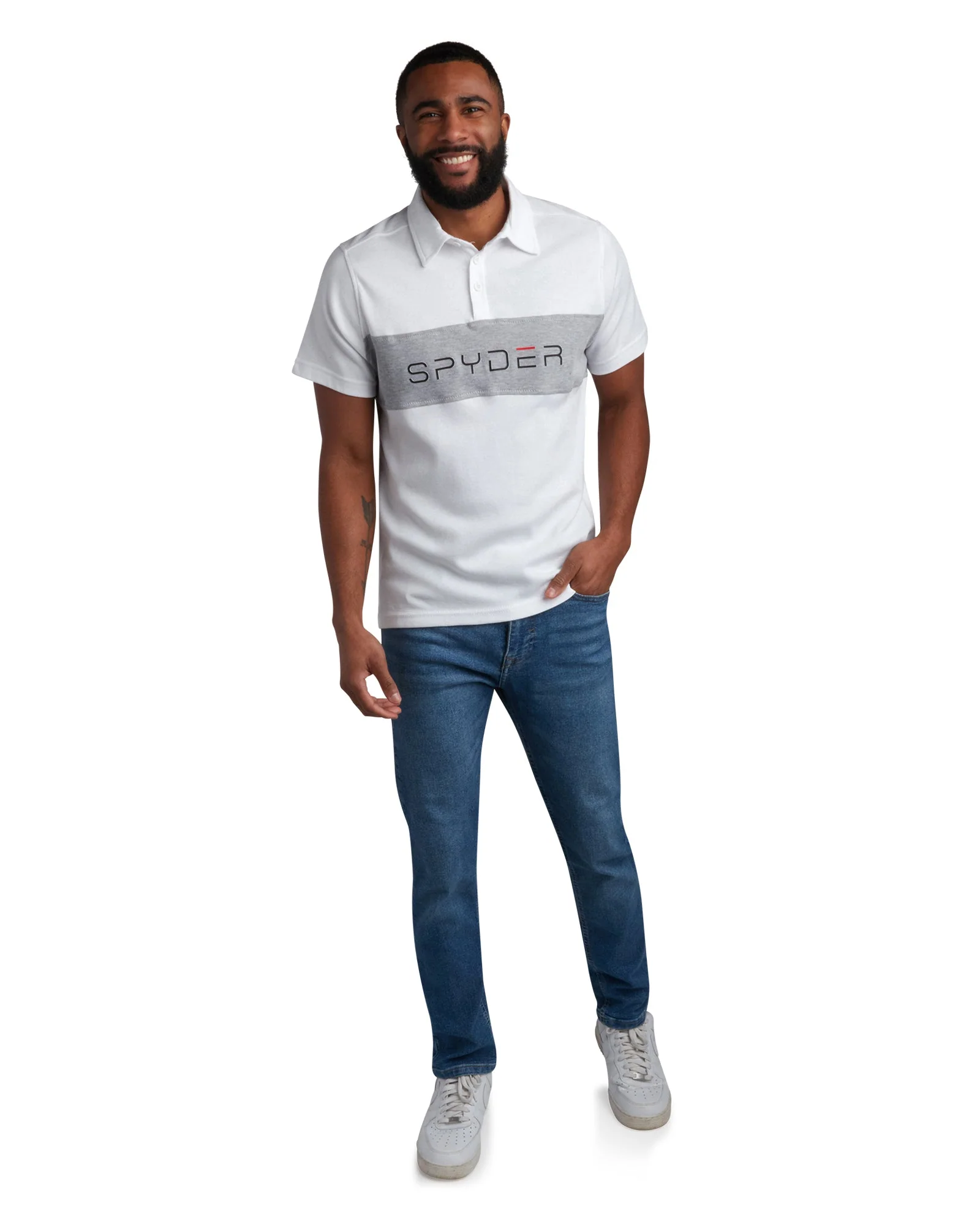 Comfortable Spyder Men's Short Sleeve Interlock Color Block - White Sophisticated