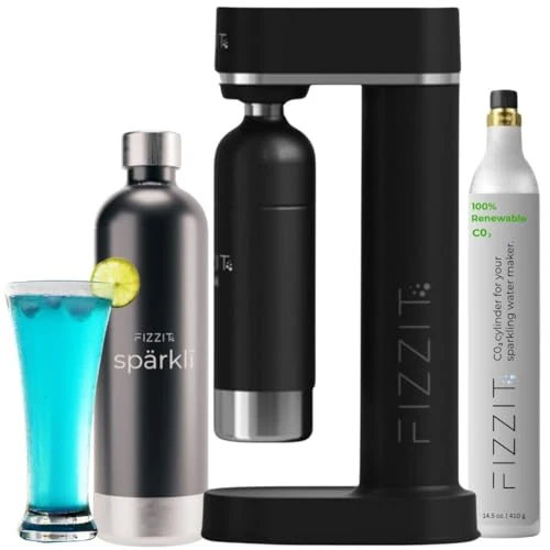 High-Performance Black Fizzit Stainless Steel Sparkling Water Maker Bundle Includes Soda Maker CO2 Cylinder Black Stainless Steel Bottle Customizable Carbonated Water Machine Reusable Bottle Eco-Friendly Genuine