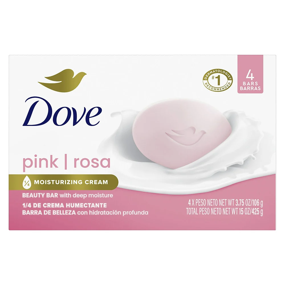 Stylish Dove Pink Rosa Moisturizing Cream Beauty Bar Soap 4 Ea 3.75 Oz Prestigious