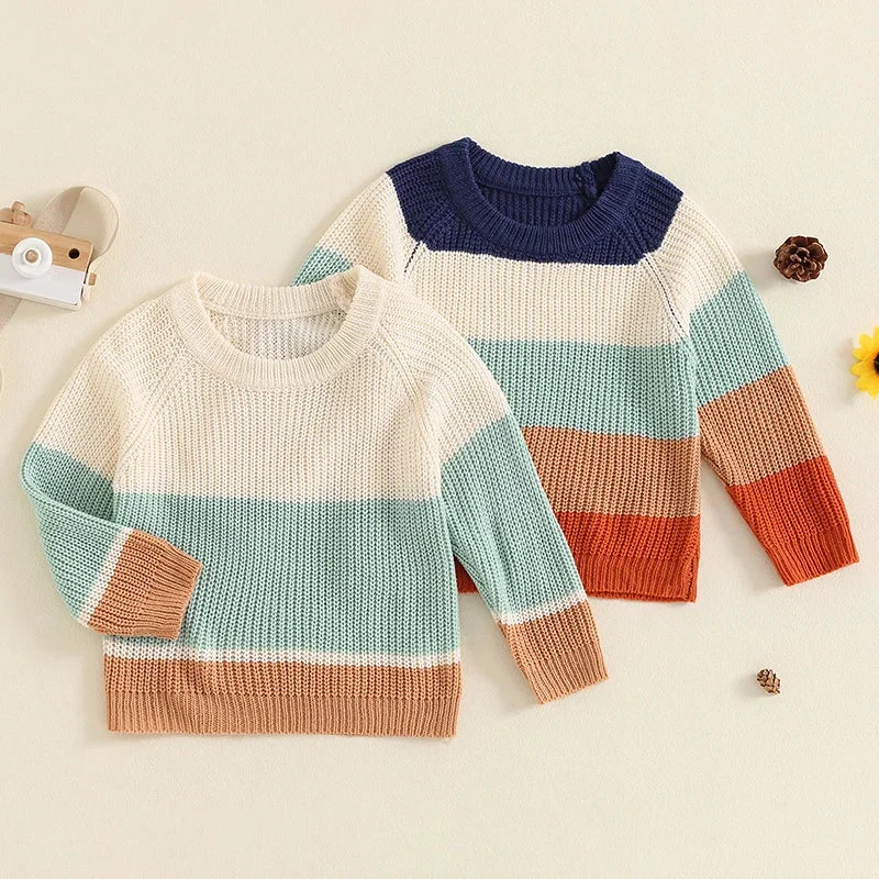 Authentic Baby Toddler Boys Girls Sweater Casual Contrast Color Stripes Warm Knitted Long Sleeve Pullover TopSPECIFICATIONS Original