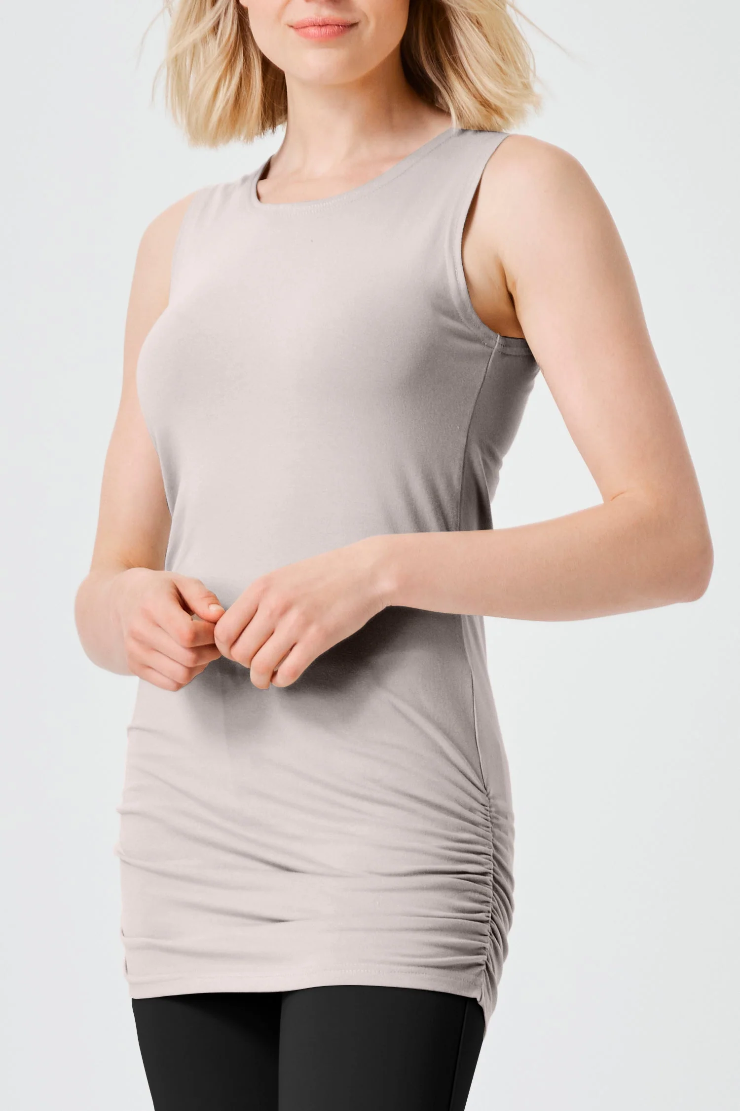 Refined Cotton Lycra Ruche Tank - Putty Casual
