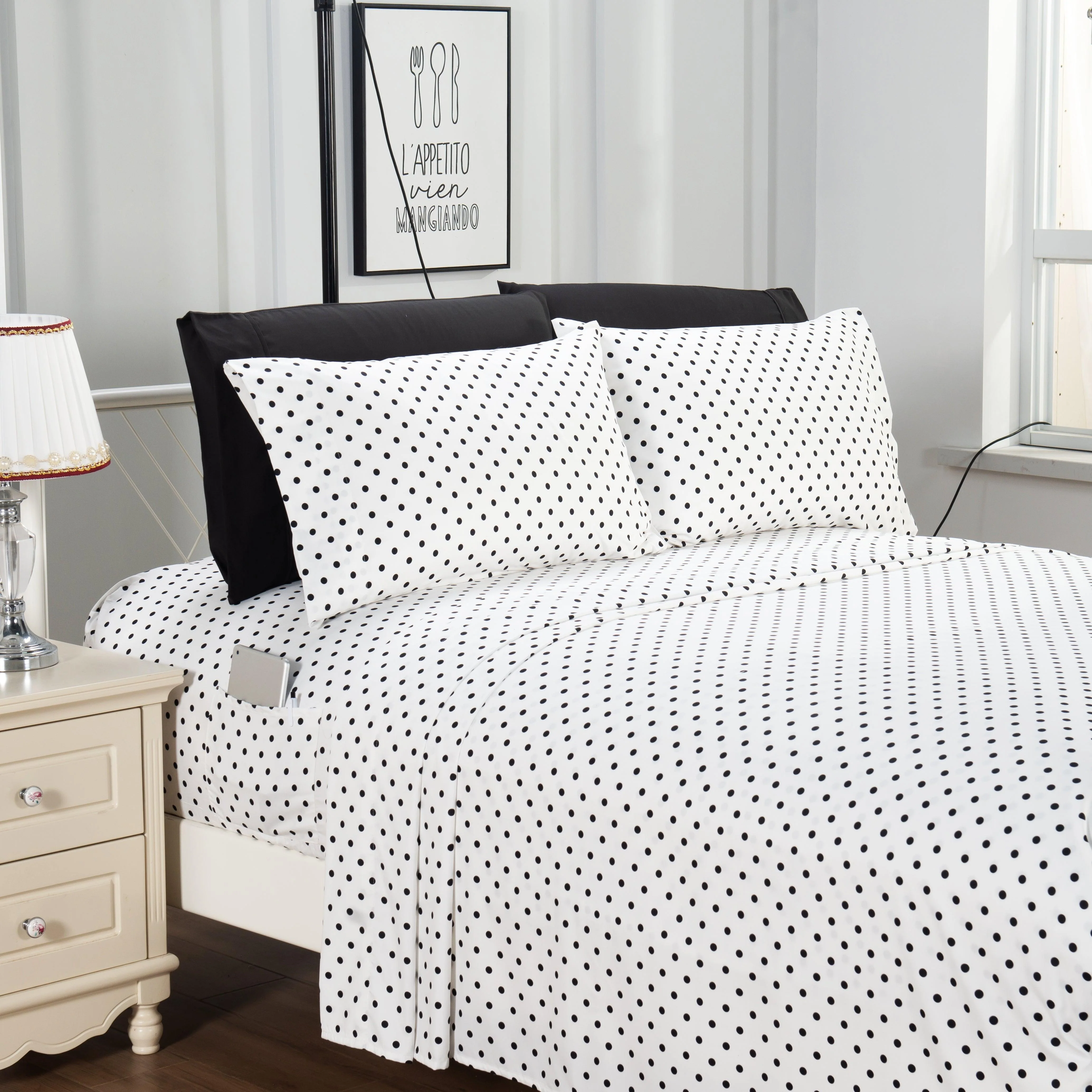 Smart Elegant Comfort 6-Piece Polka Dot Printed Sheet Set - Soft as a Hotel Premium Quality Verified