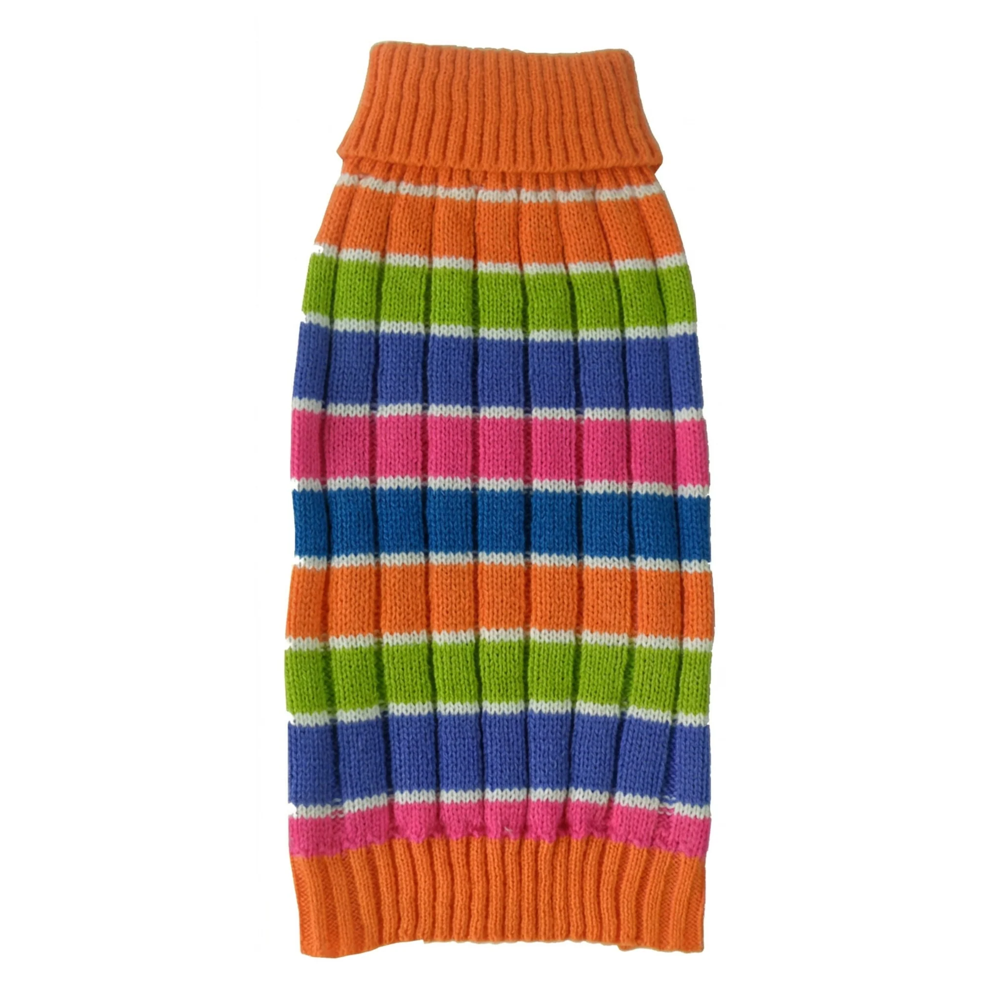 Top-Quality Pet Life Tutti-Beauty Rainbow Heavy Cable Knitted Ribbed Designer Turtle Neck Dog Sweater Casual