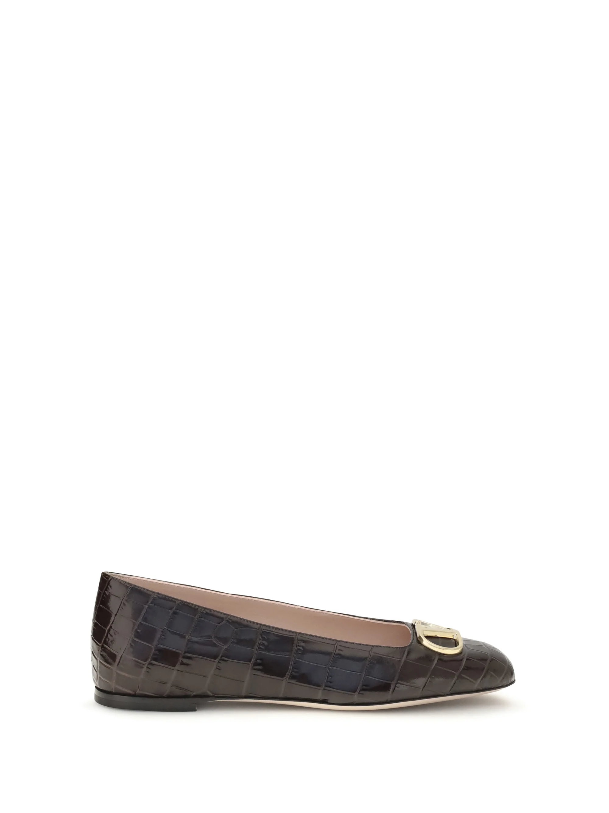 Green Ballerina Flats Oak Brown Nappa Leather Detailed