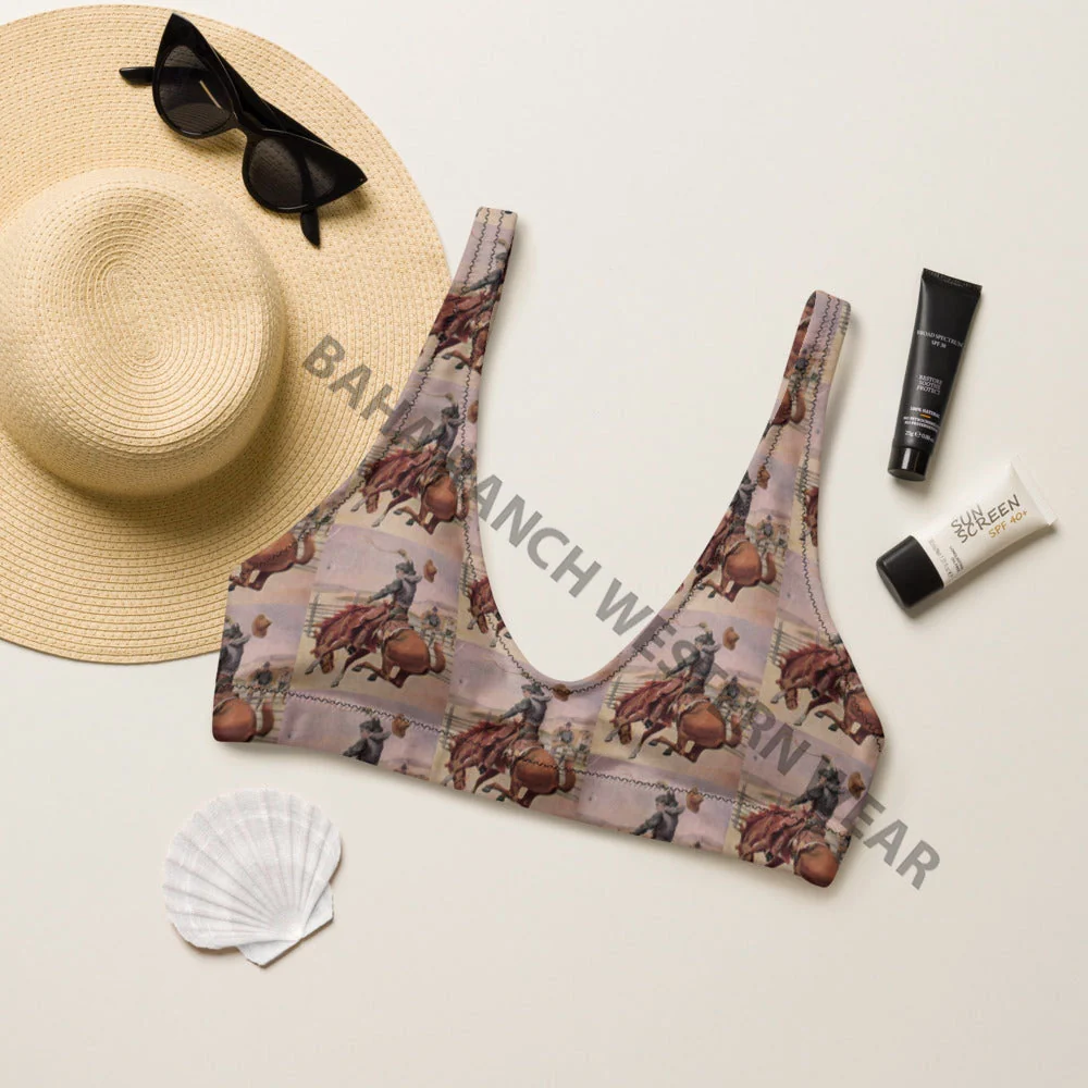 Exceptional Baha Ranch Yeehaw Vintage Cowboy Bronc Bikini Top Recyclable