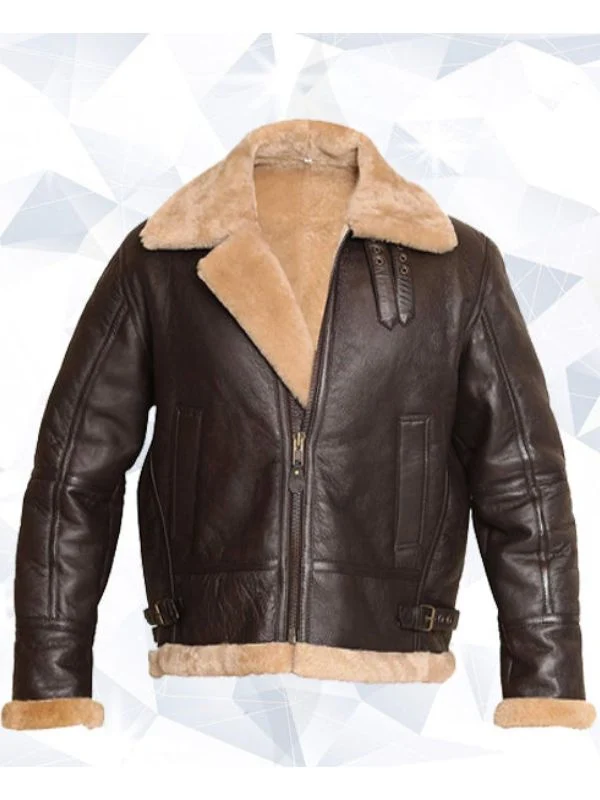 High-Grade RAF Aviator Bomber Shearling Sheepskin Brown Leather Jacket Comfortable
