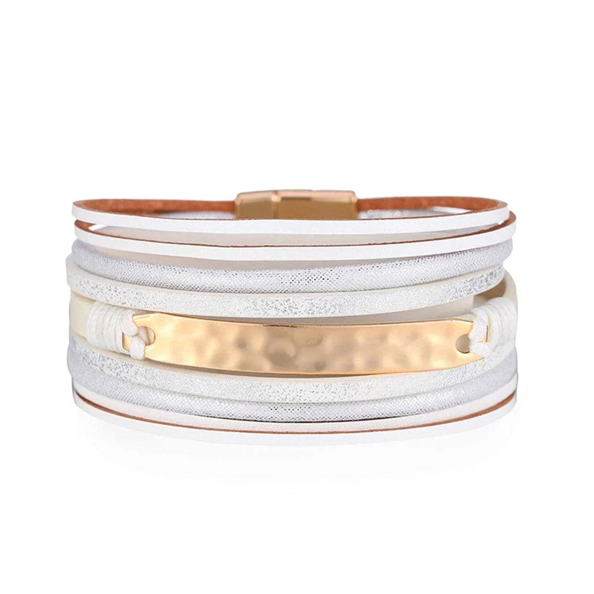 Effective White Polystyrene Goldtone Curved Multi-Strand Bracelet Authentic