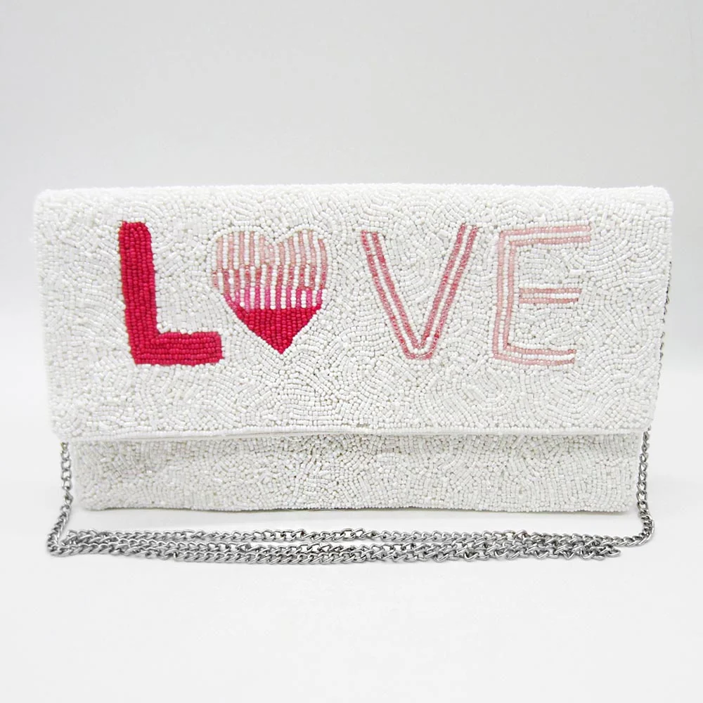 Official Love Message Seed Beaded Clutch Crossbody Bag Soft