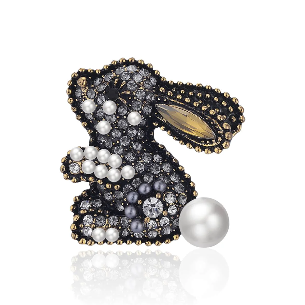 Artisan Gemstone Goldtone Rabbit Brooch Sustainable