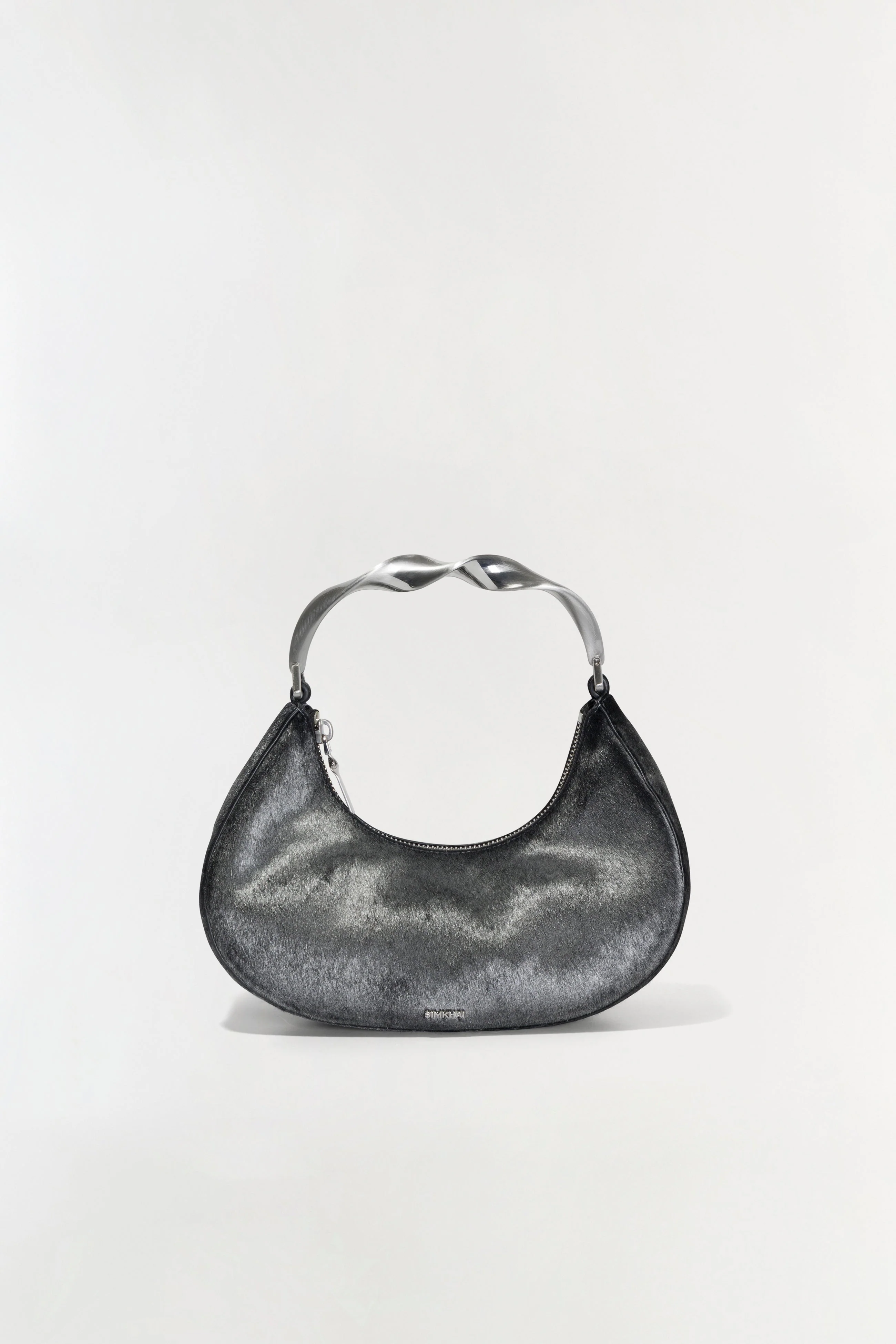 Trendy Simkhai Nixi Calf Hair Twist Handle Bag in Sterling Clean