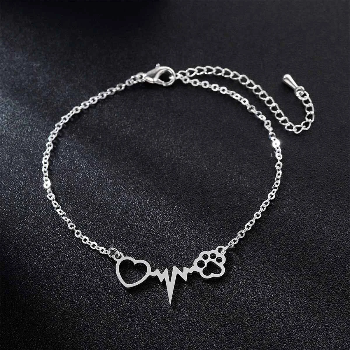 Versatile Silvertone Heart Paw Charm Bracelet Functional