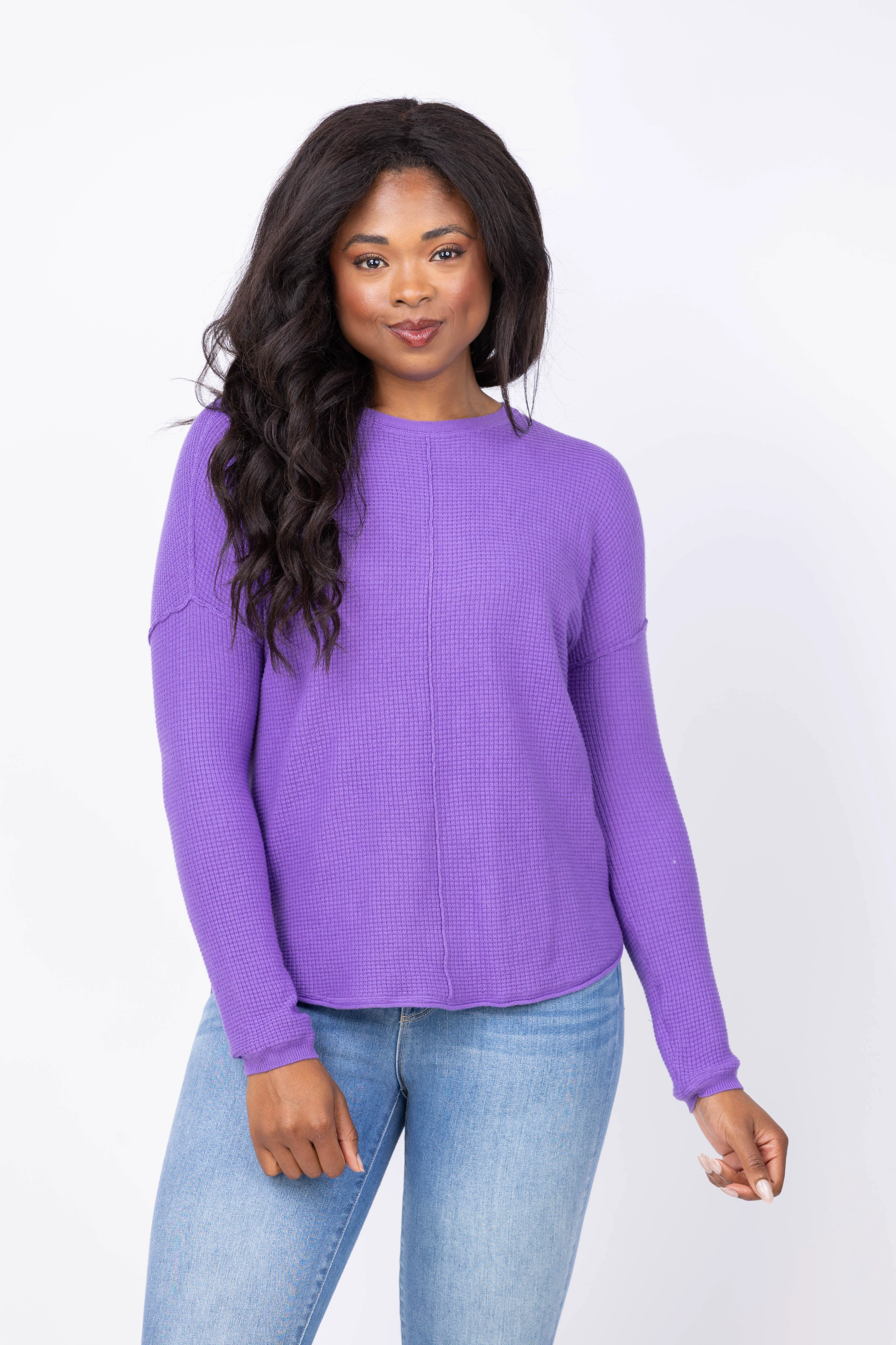 Expertly Made Elliott Lauren Cotton Cashmere Waffle Sweateer in Violet Certified