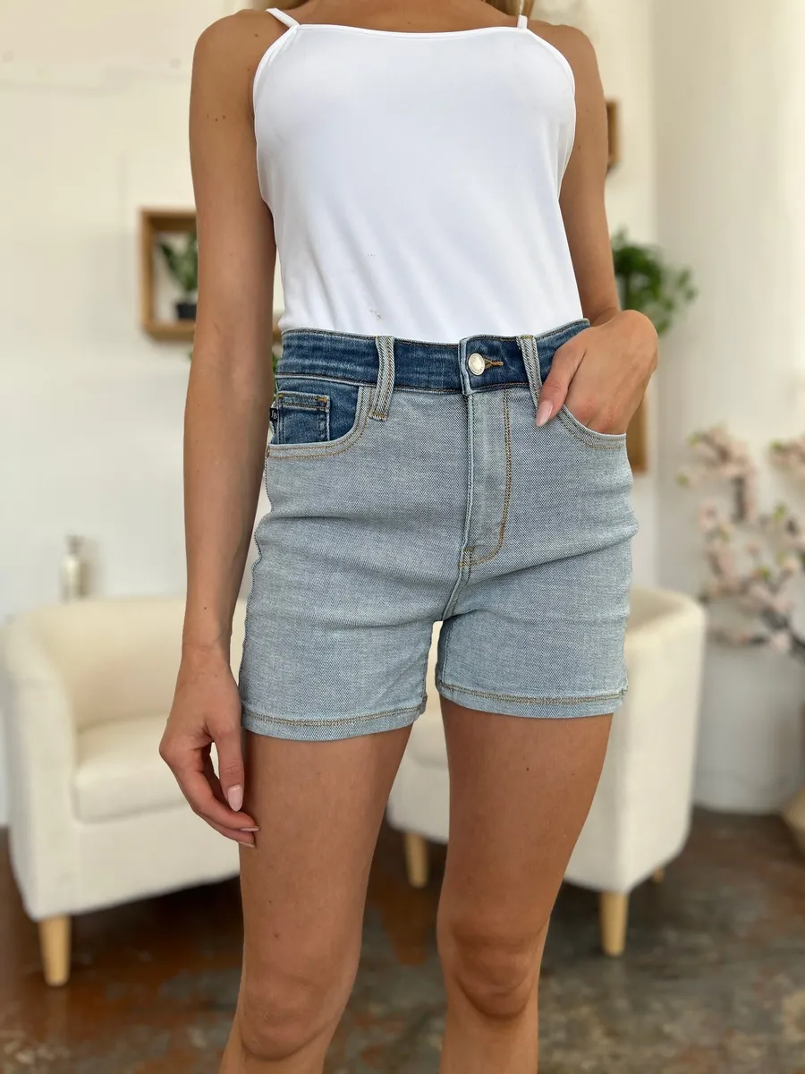 Durable Judy Blue Full Size Color Block Denim Shorts First-Class