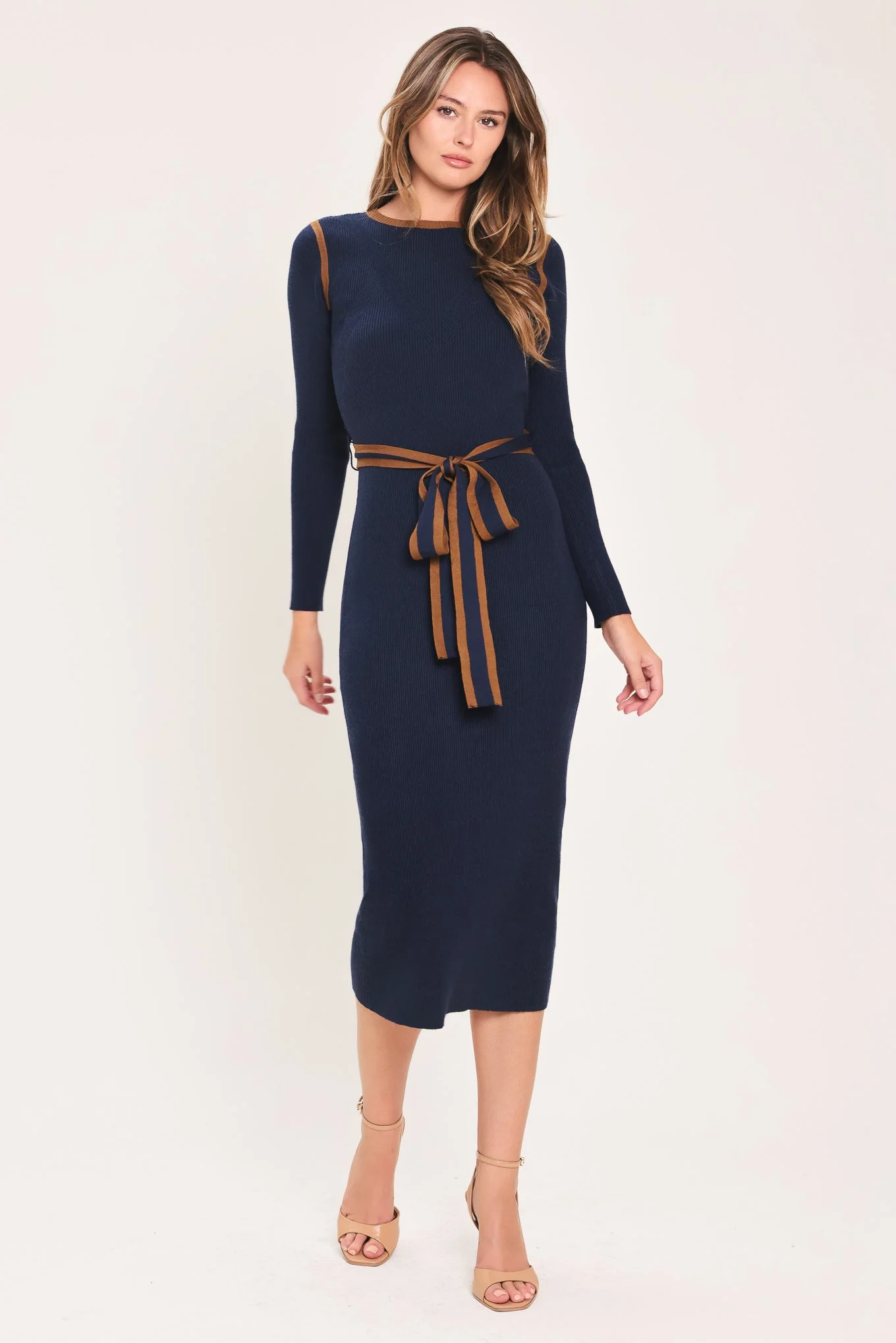 Clean Cozy by Design Belted Sweater Midi Dress Breathable