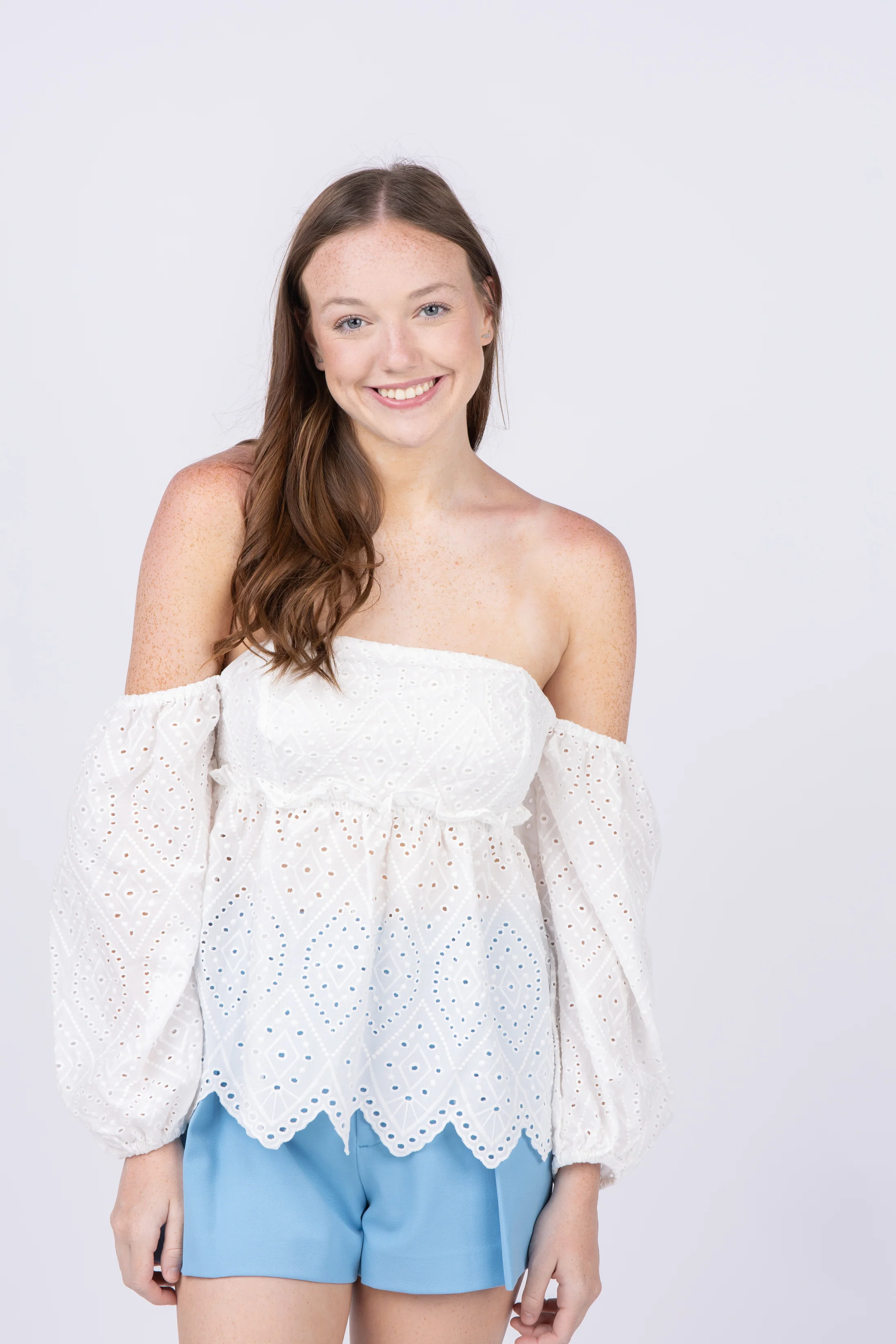 Authentic Misa Los Angeles Sera Top in White Eyelet Elegant