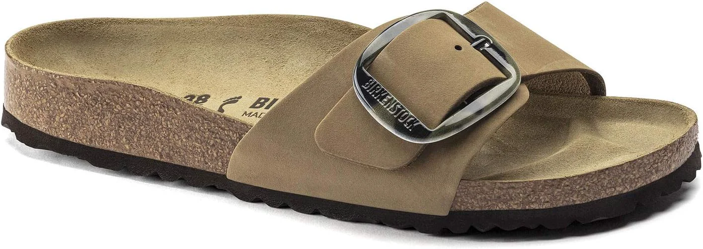 High-Quality Birkenstock Unisex Madrid Big Buckle Nubuck Leather Patent High Shine Mud Green Flexible
