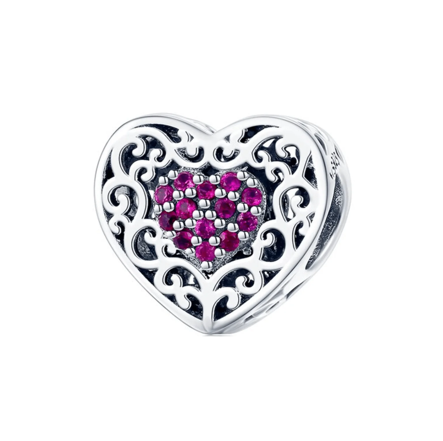 Advanced Sterling silver braided heart charm with fuchsia cz Refined