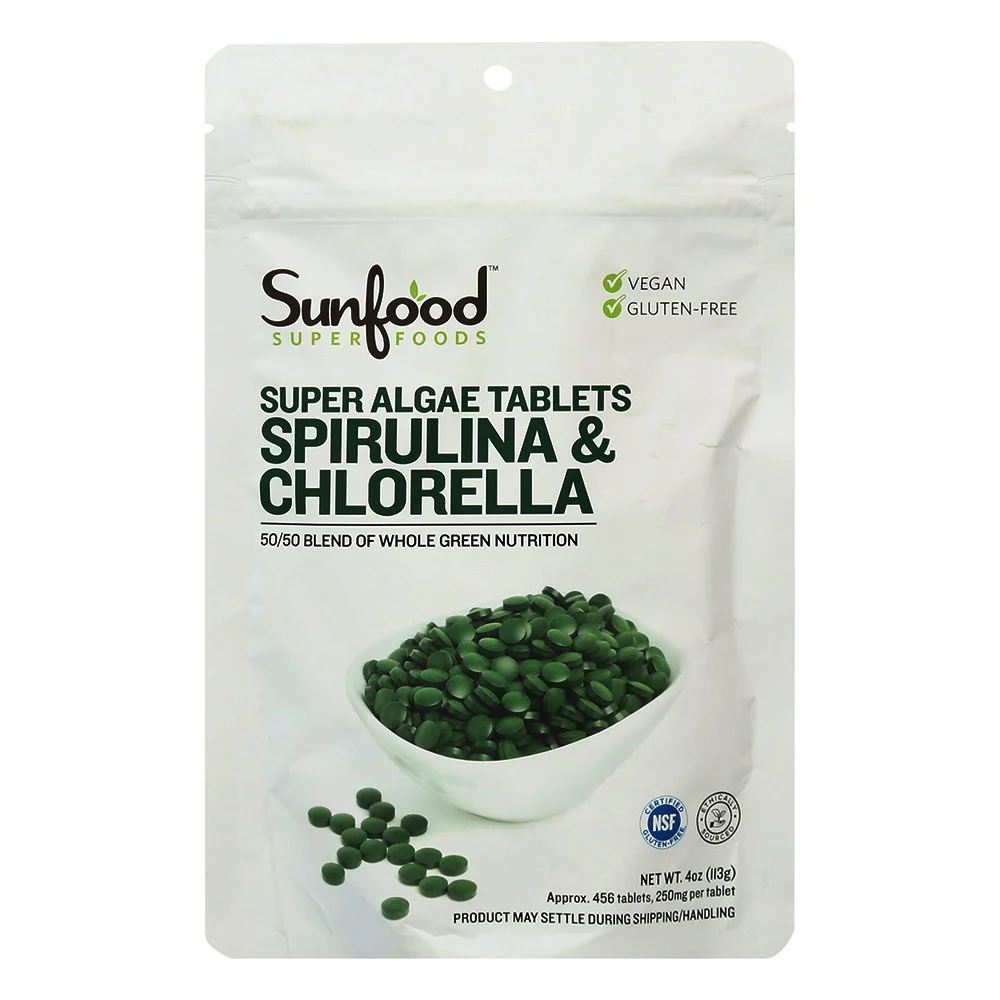 Exclusive Sunfood Superfoods 2 in 1 Spirulina and Chlorella Tablets for Immune Support and Overall Wellness 4Oz 113g 456Ea Responsible