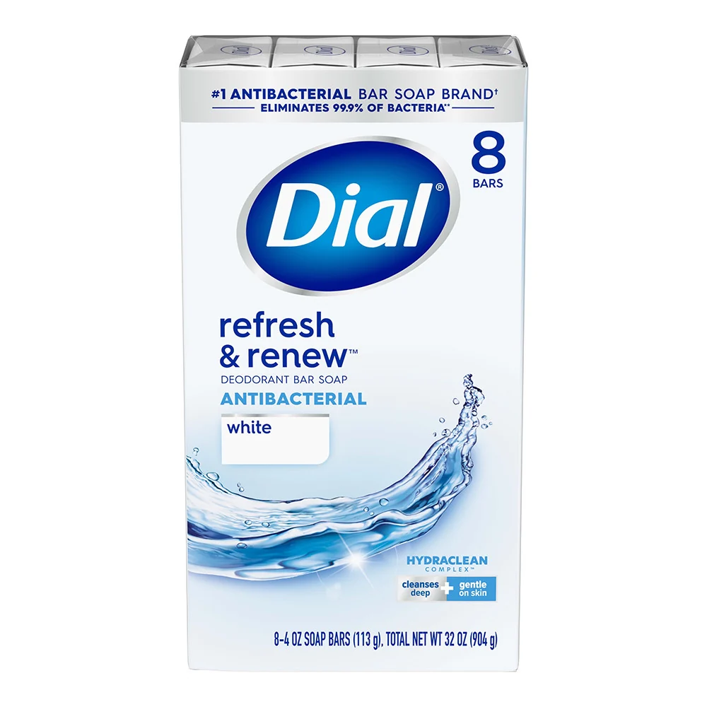 Convenient Dial Antibacterial Deodorant Bar Soap White 4 Oz 8 Bars Pack Original Design