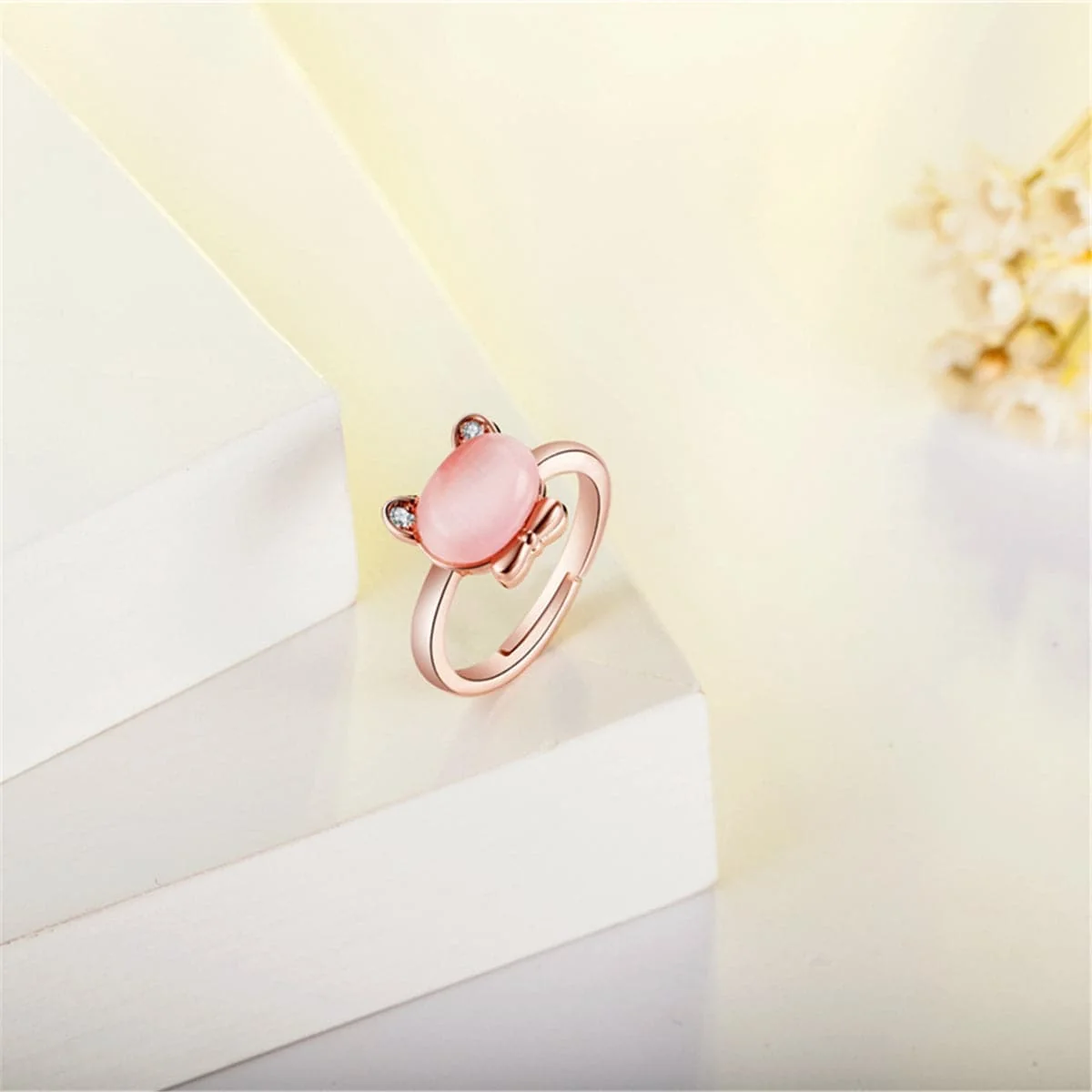 Premium Pink Crystal Cubic Zirconia Kitty Ring Authentic