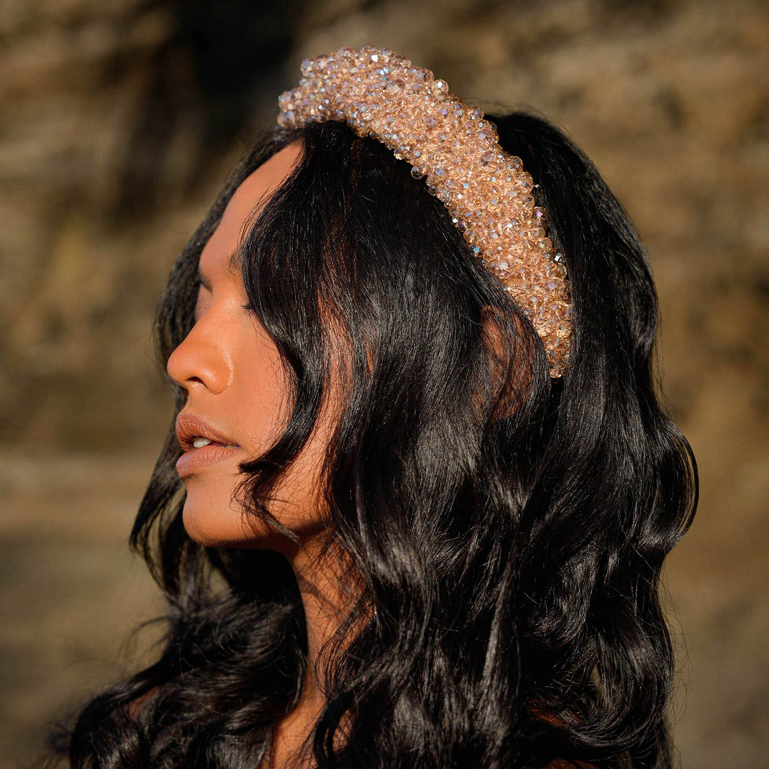 High-Performance CROWN Glass Crystal Beads Headband In Champagne Beige Green