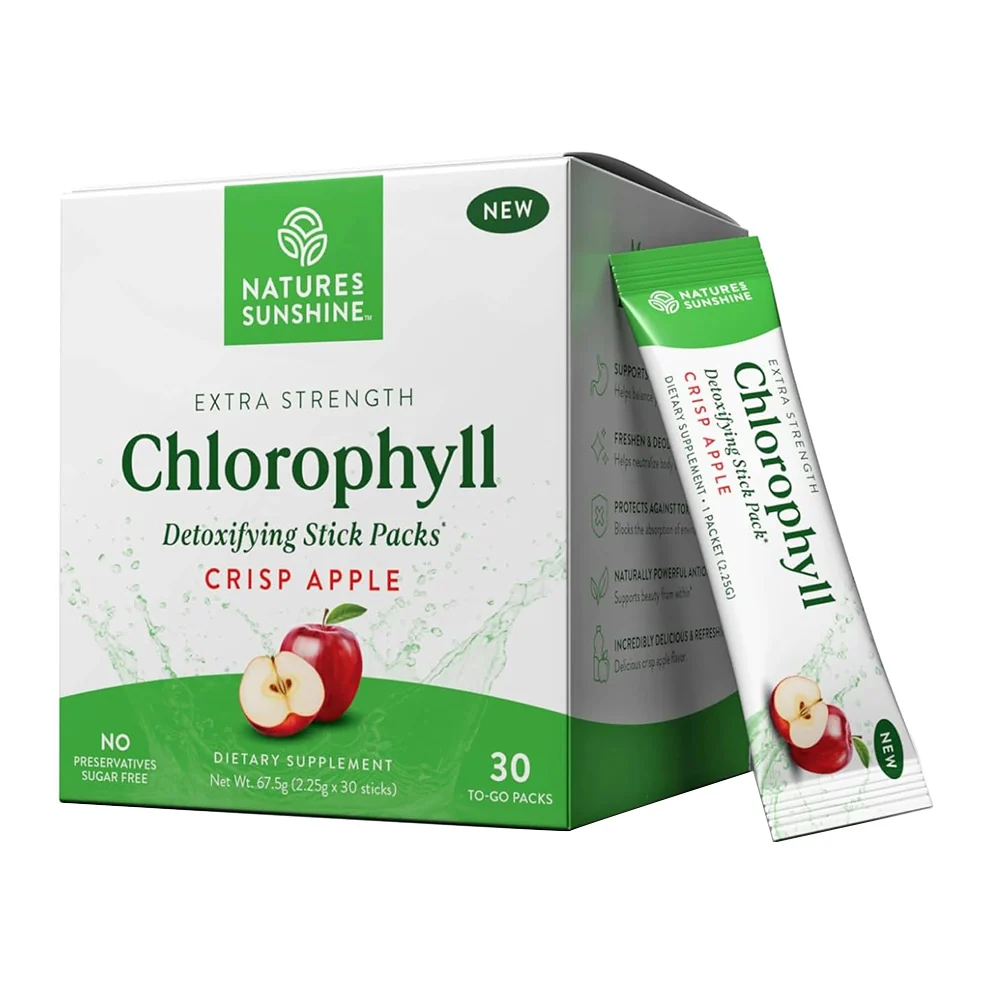 Breathable Natures Sunshine Chlorophyll Crisp Apple Detoxifying Stick Packs 30Ea User-Friendly