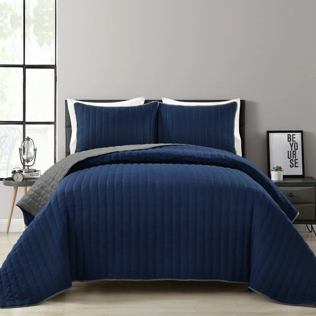 Recyclable Soft Stripe All Season Quilt Coverlet Set High-Quality