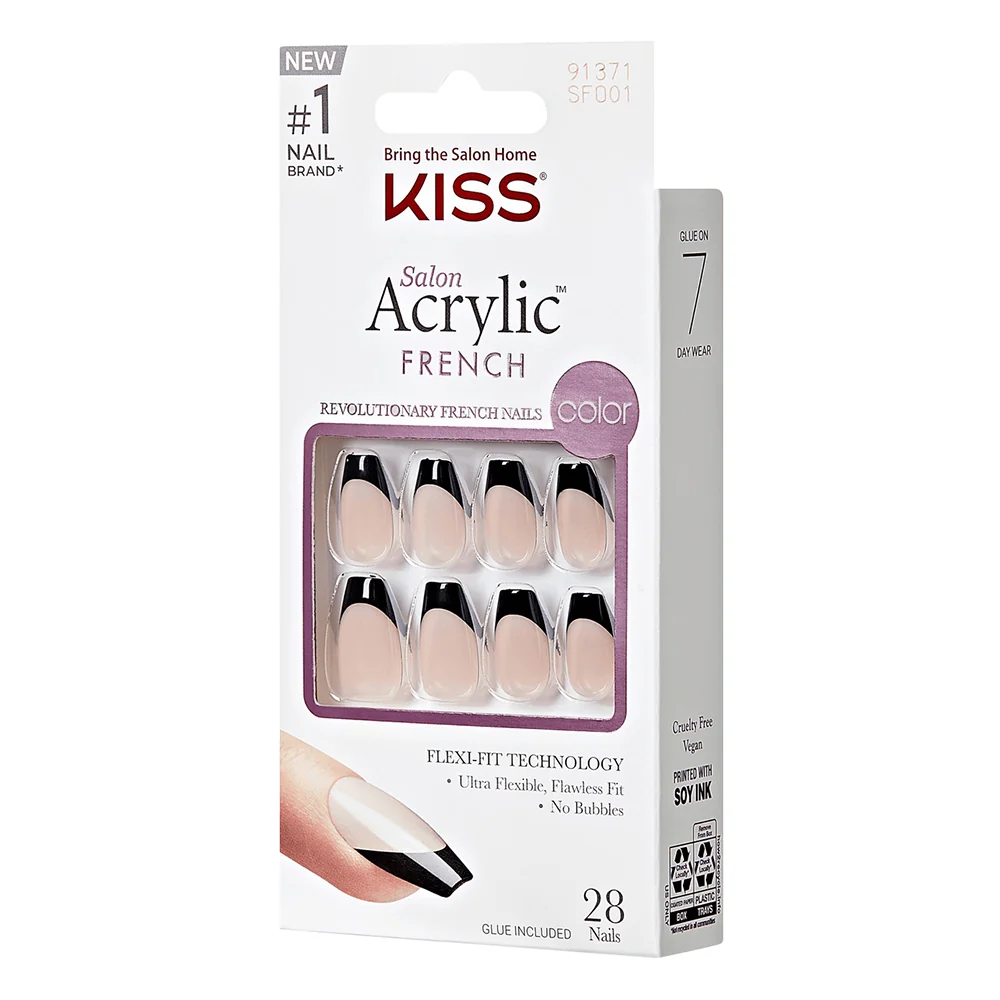Consistent KISS Salon Acrylic Flame French Glue Nails Coffin Shape 28 Ea Convenient