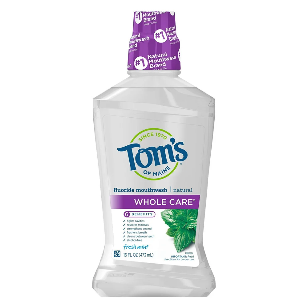 Elegant Toms of Main Natural Mouthwash Whole Care with Fluoride Fresh Mint Flavor 16 Oz