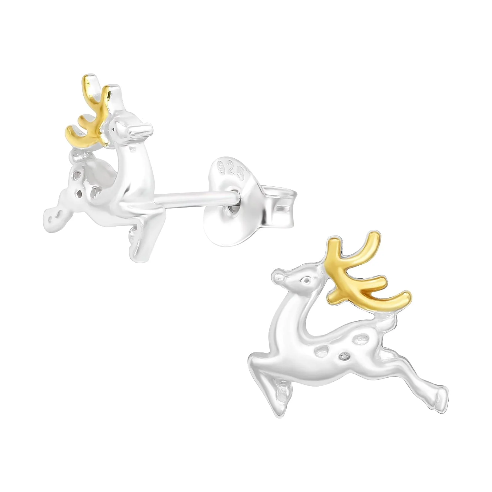 Advanced Ag Sterling Goldtone Prancing Reindeer Dainty Stud Earrings Smooth
