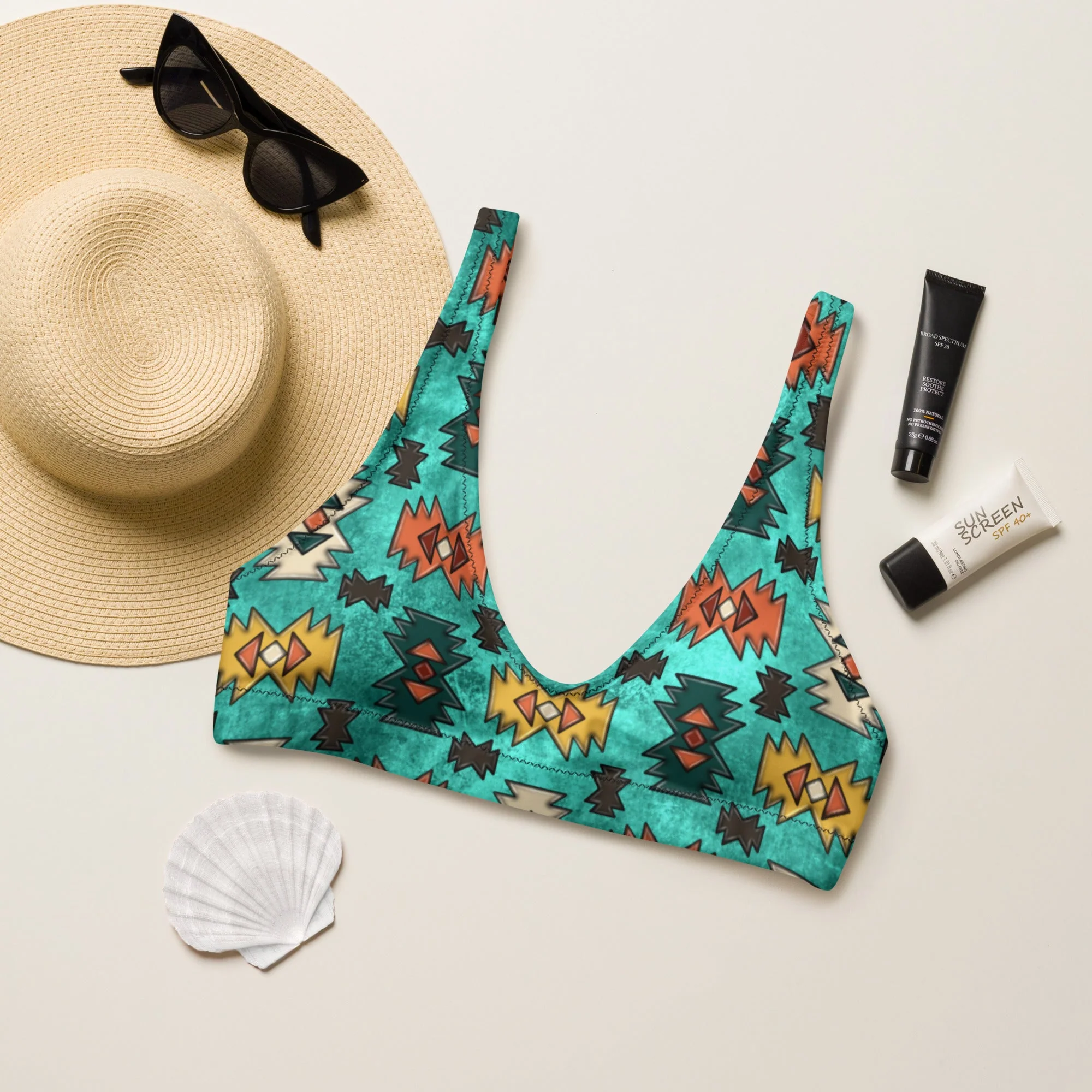 Environmentally Friendly Baha Ranch Yeehaw Turquoise Aztec Bikini Top Next-Generation