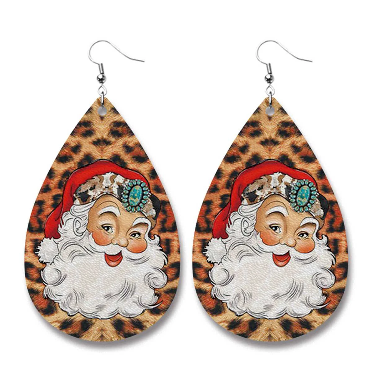 Breathable Brown Leopard Santa Teardrop Earrings Advanced