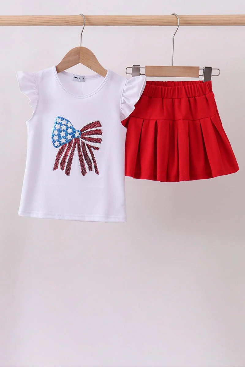 Authentic White bow sequin skort set Elegant