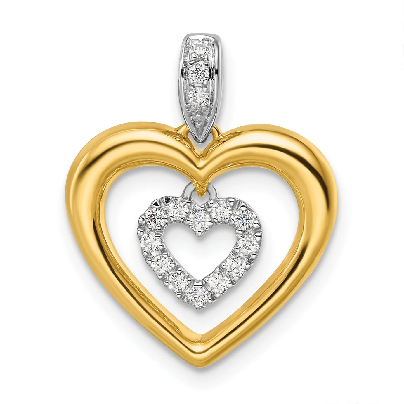 Eco-Friendly 14k Two-tone 1 6 carat Lab Grown Diamond Dangle Double Heart Pendant Genuine