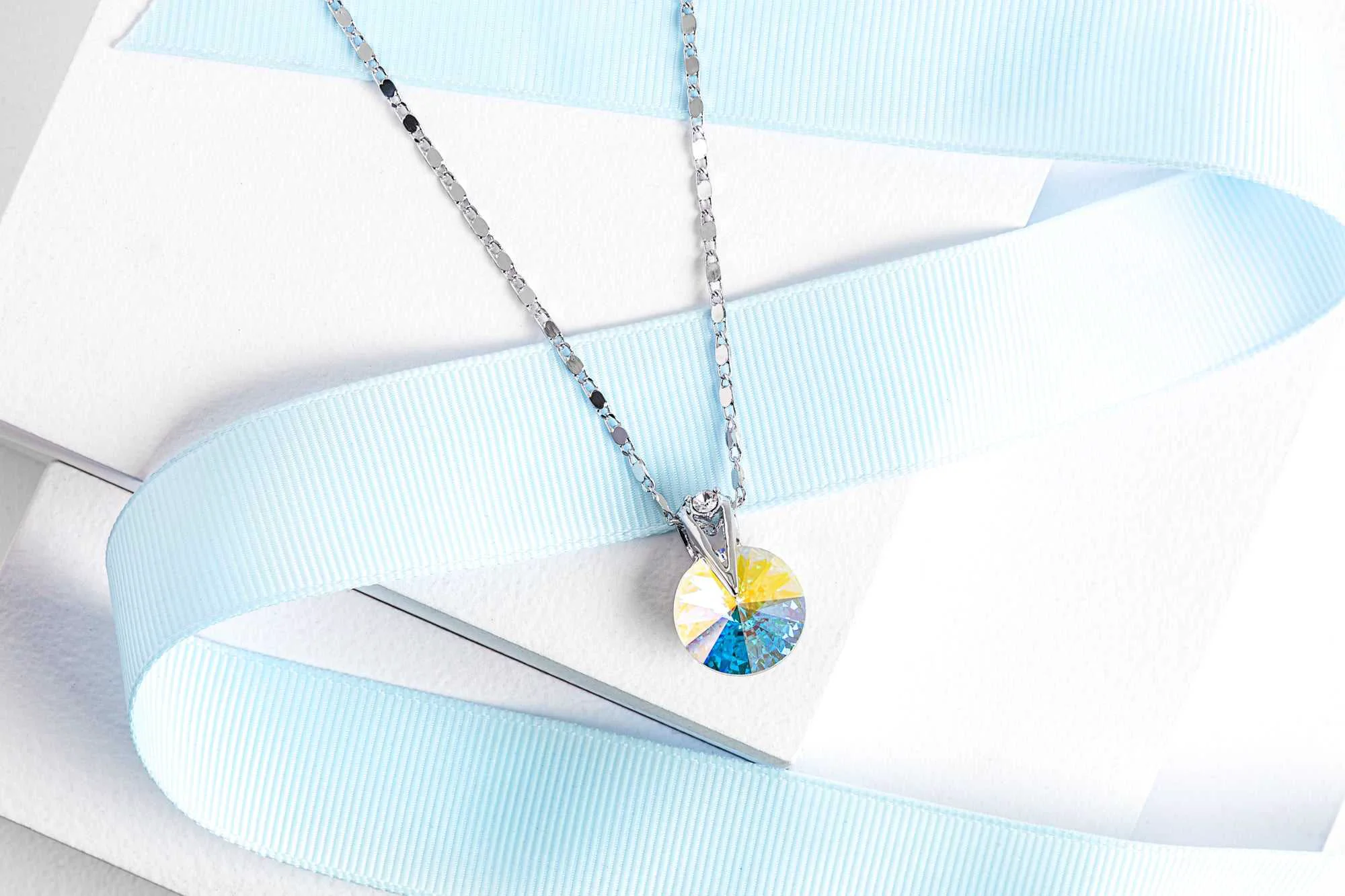 Authentic Crystal AB Rivoli Pendant Necklace with Swaroki Crystals by callura High-Performance