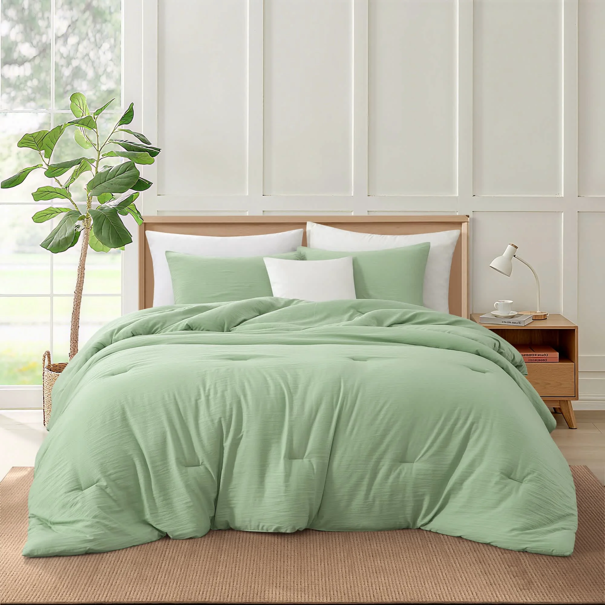Exclusive Nanshing Sage Comforter Set Twin 2 Piece Super Soft Prewashed Bedding Cotton-Like Breathable Comforter Warm Down Bedding Set All season Matching Pillow Shams High-Performance