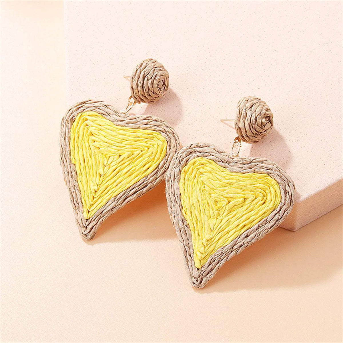 Advanced Yellow Raffia Goldtone Heart Drop Earrings Elite