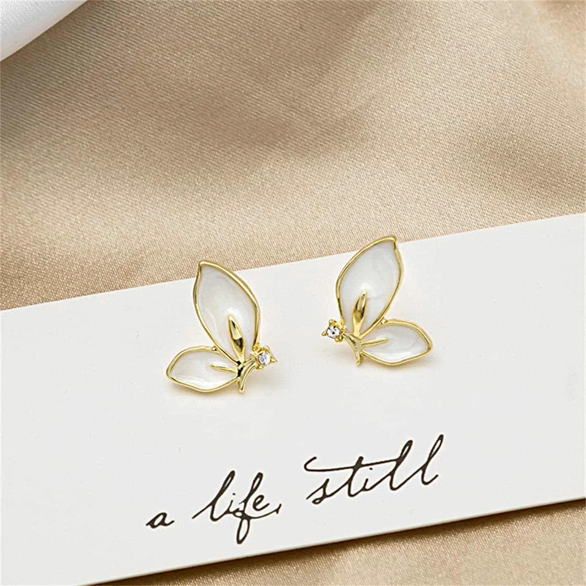 Versatile Cubic Zirconia Enamel Goldtone Butterfly Stud Earrings Practical