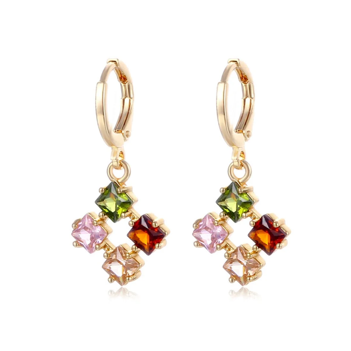 Versatile Multicolor Crystal Cubic Zirconia Princess-Cut Huggie Earrings Artisan