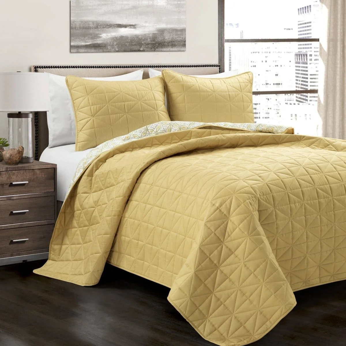 Carefully Designed Mid Century Modern Geo Reversible Quilt 3 Piece Set Smooth