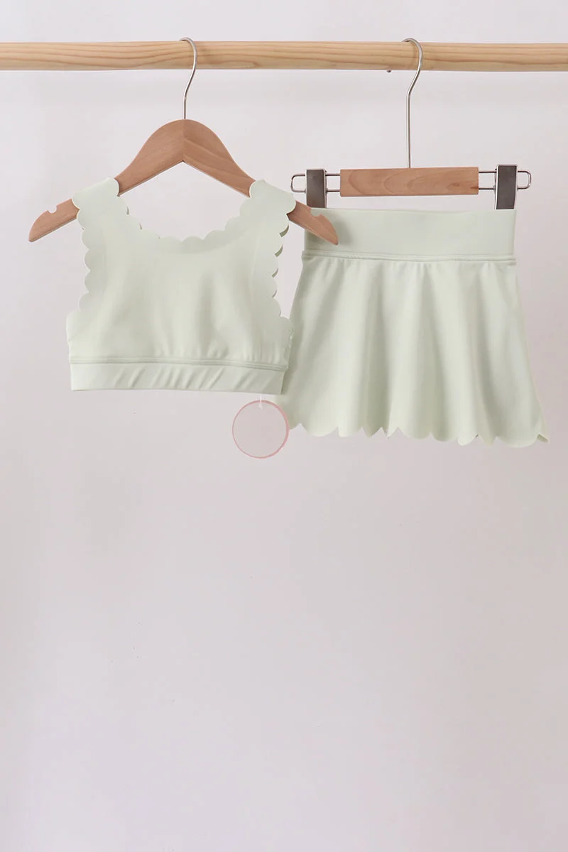 Quality Green Scalloped Yoga Skorts Set Modern