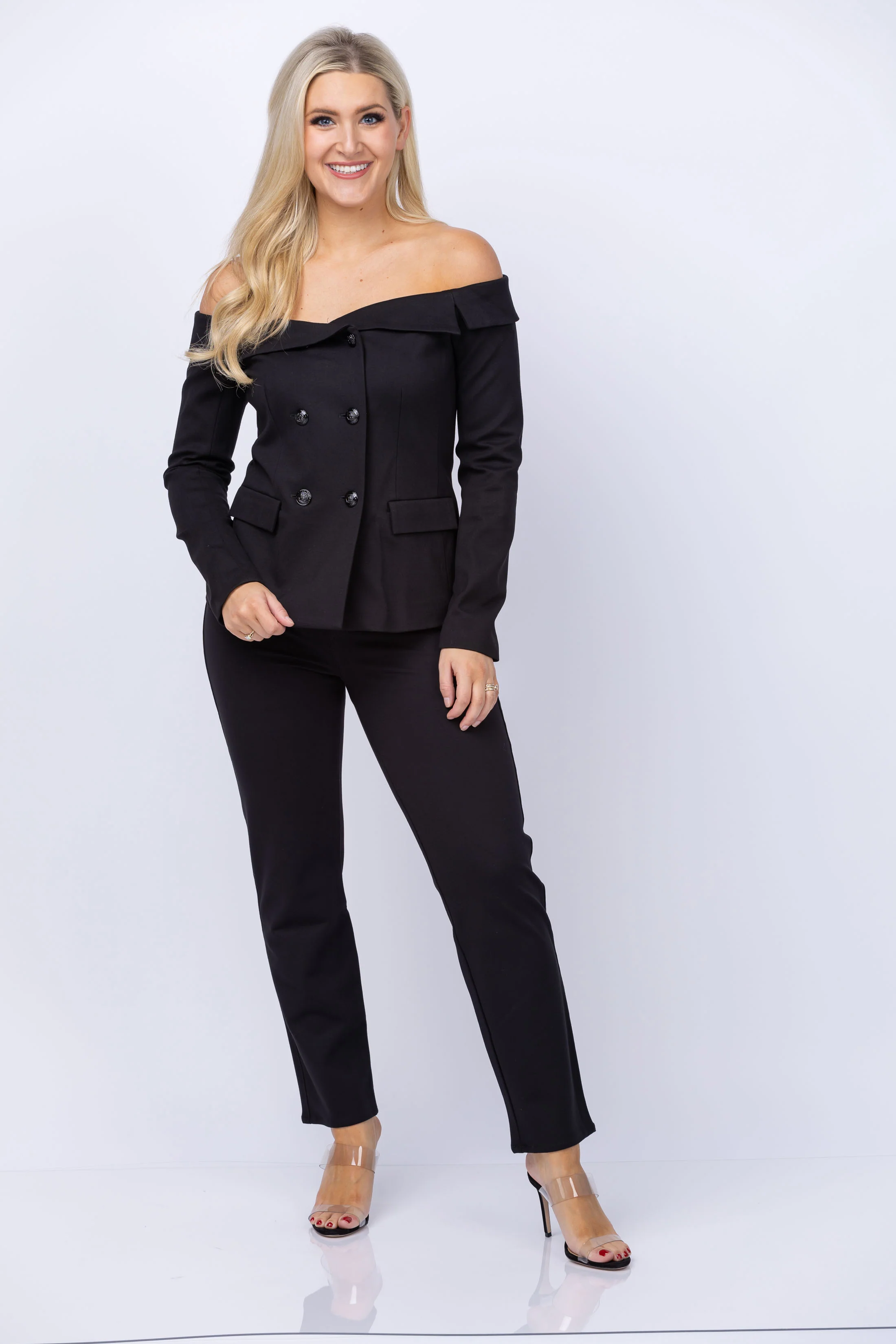 Fine L'AGENCE Stephan Off Shoulder Blazer in Black High-Quality