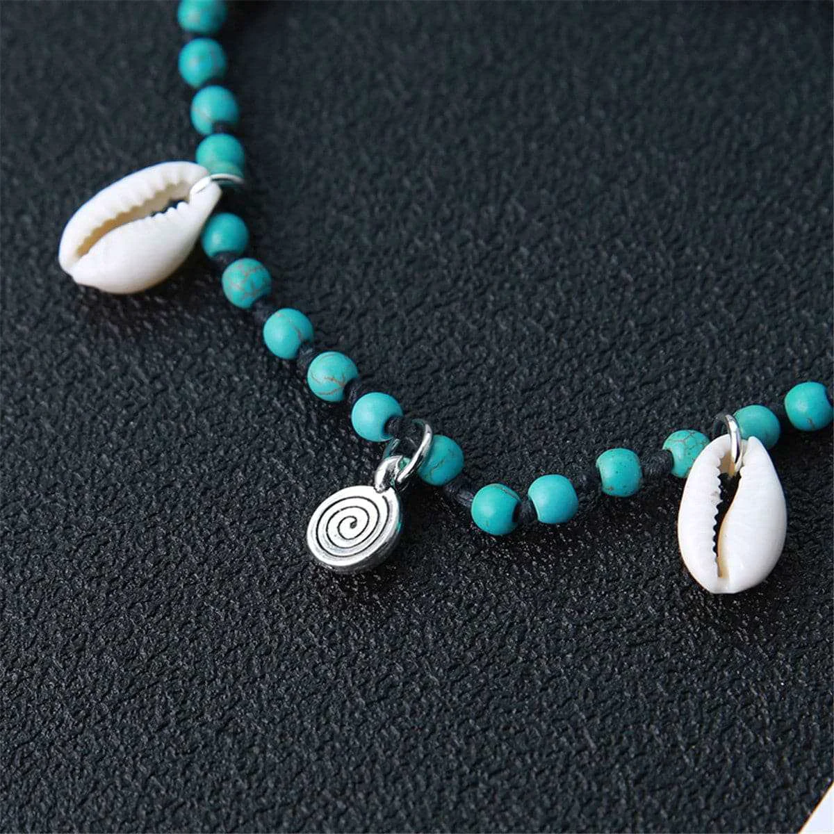 Unique Turquoise Silvertone Shell Adjustable Anklet Certified