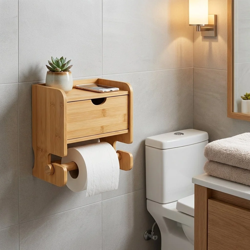 Excellent Bamboo Toilet Paper Holder with Drawer Versatile