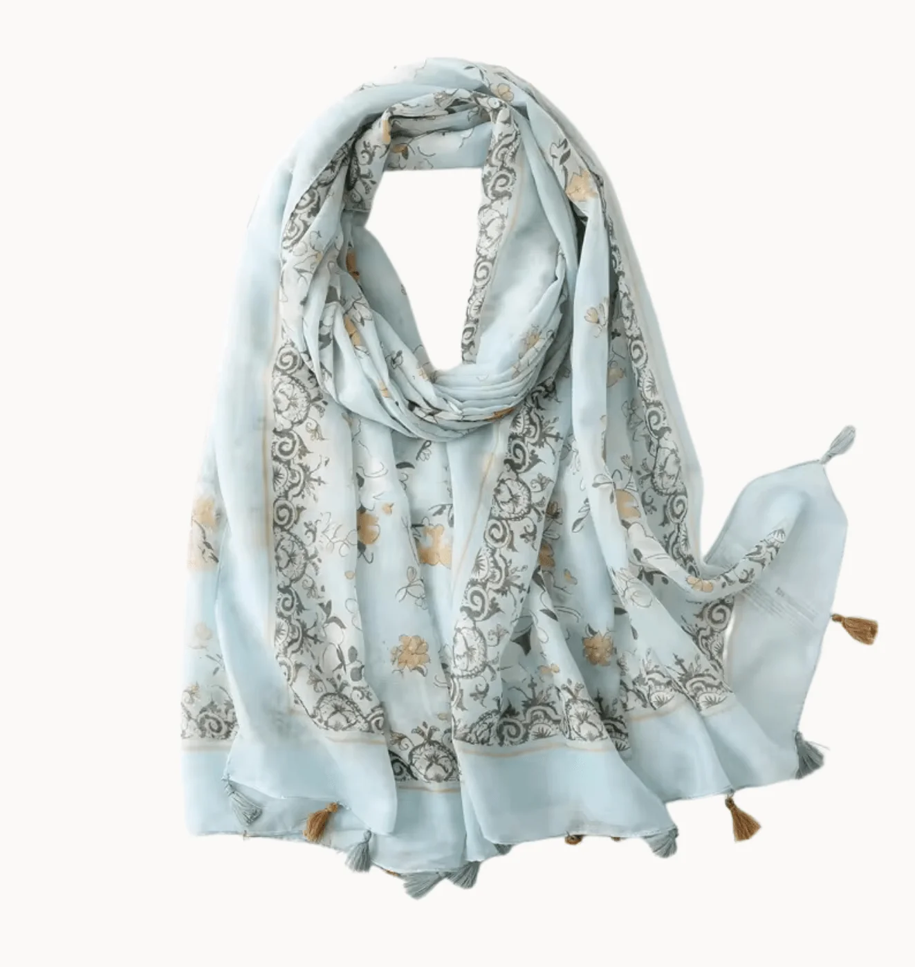 Comfortable Mint Floral Scarf with Tassels Effective