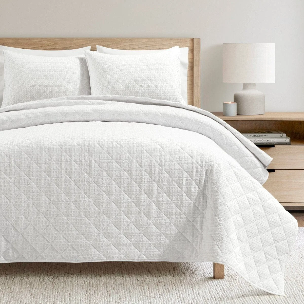 Functional Haniya Solid Waffle Woven Cotton Textured Quilt Set Long-Lasting