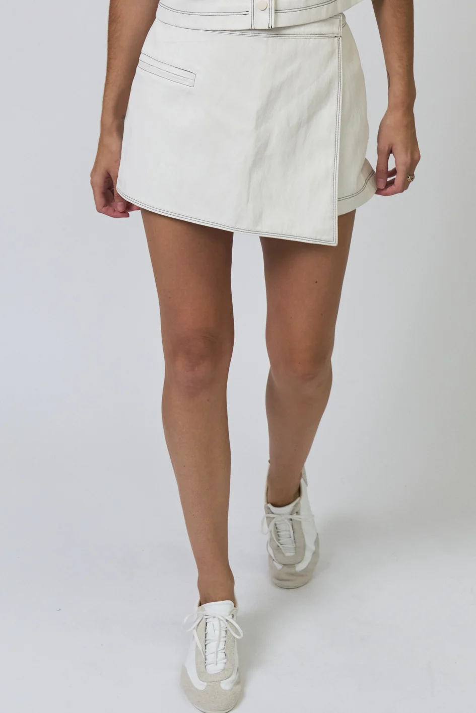Exclusive Central Park West Chelsea Assymetrical Vegan Mini Skort in Bone Flexible