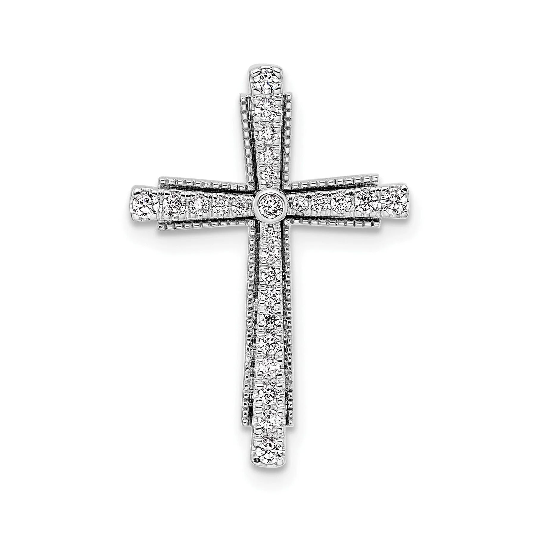 Fine Crafted 14k White Gold Lab Grown Diamond Cross Chain Slide Pendant 1 4 carat Comfortable
