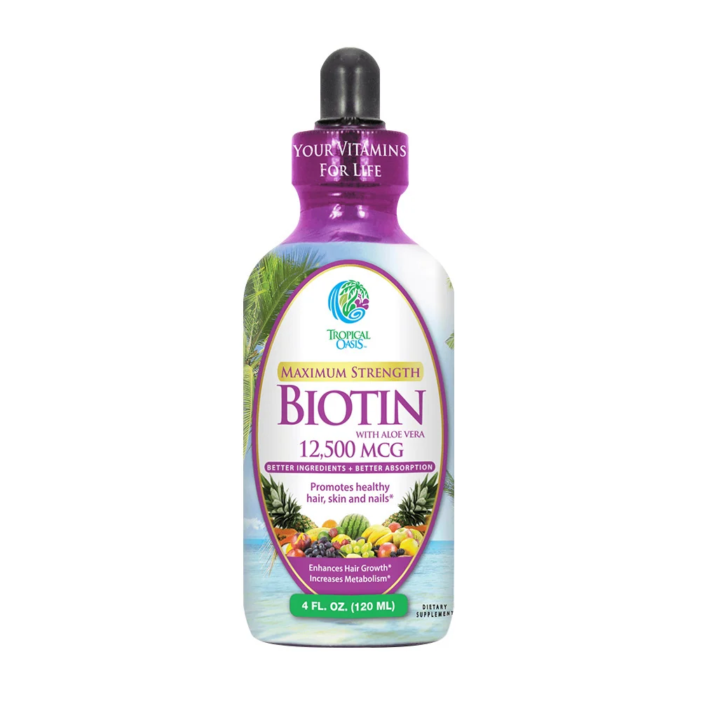 Smooth Tropical Oasis Extra Strength Liquid Biotin for Hair Growth Drops 12500 Mcg 4 Oz Certified